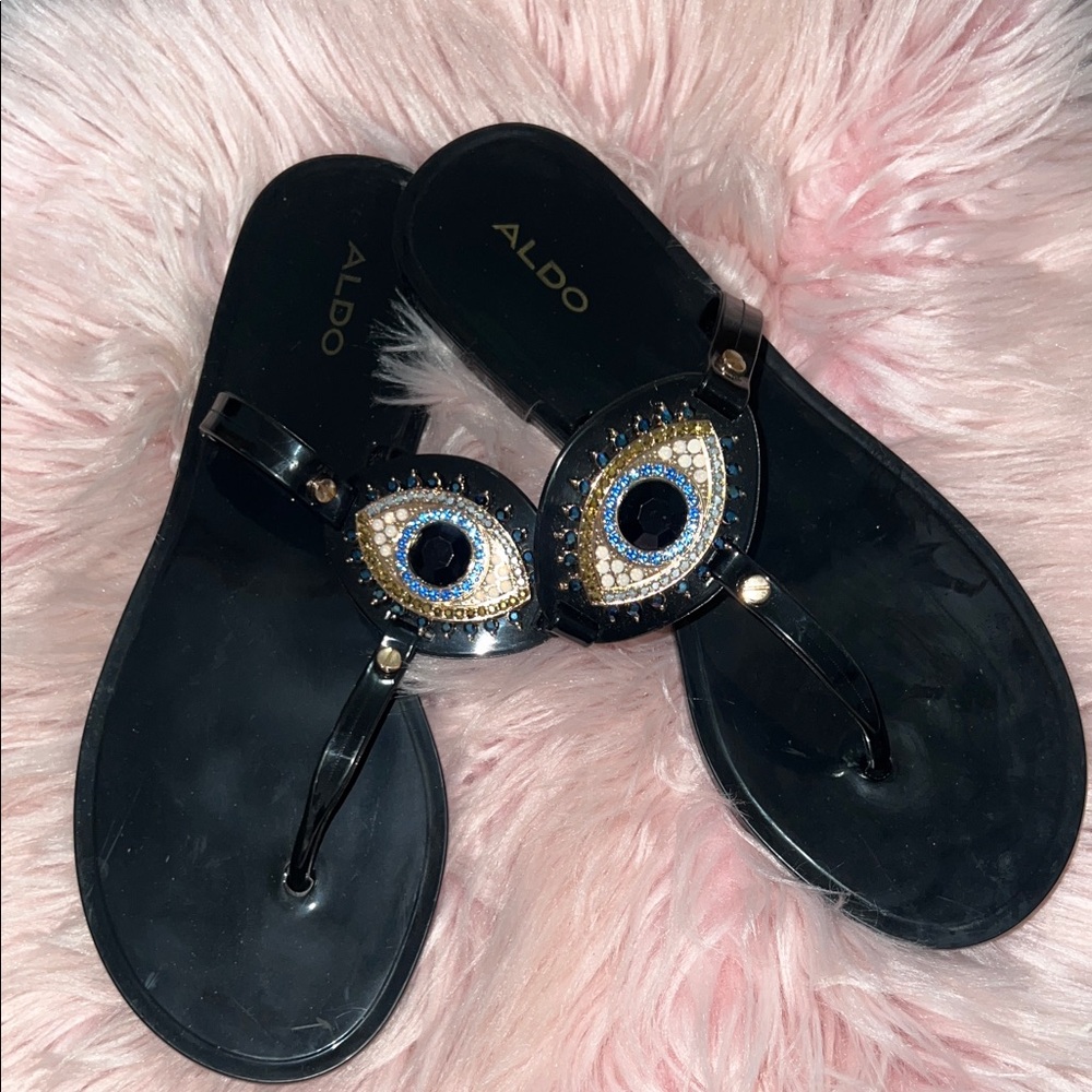 ALDO Black Sandals with Eye Embellishment